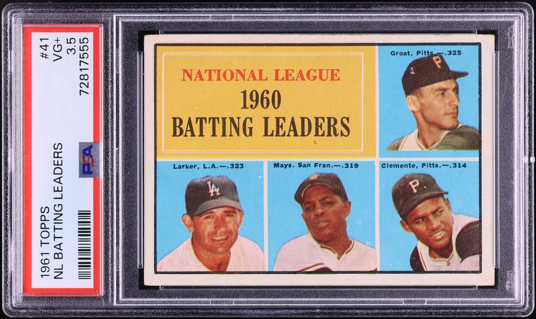 1961 Topps Willie Mays Roberto Clemente NL BATTING LEADERS #41 PSA 3.5 VG+