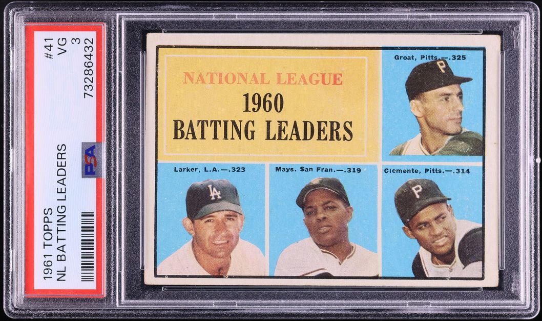 1961 Topps Willie Mays Roberto Clemente NL BATTING LEADERS #41 PSA 3 VG