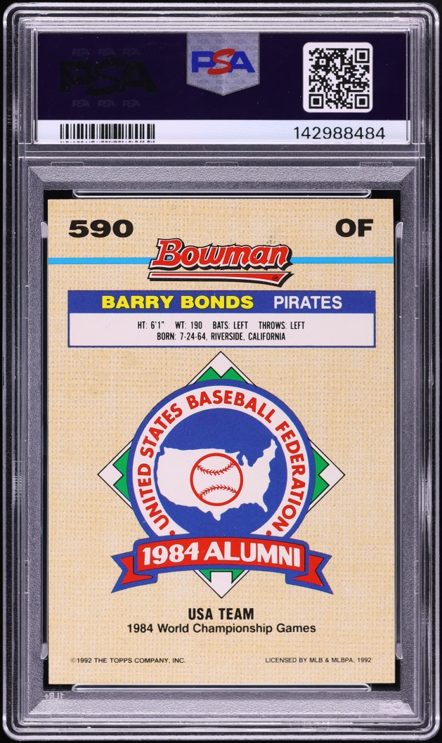 1992 Bowman Foil Barry Bonds #590 PSA 9 MINT