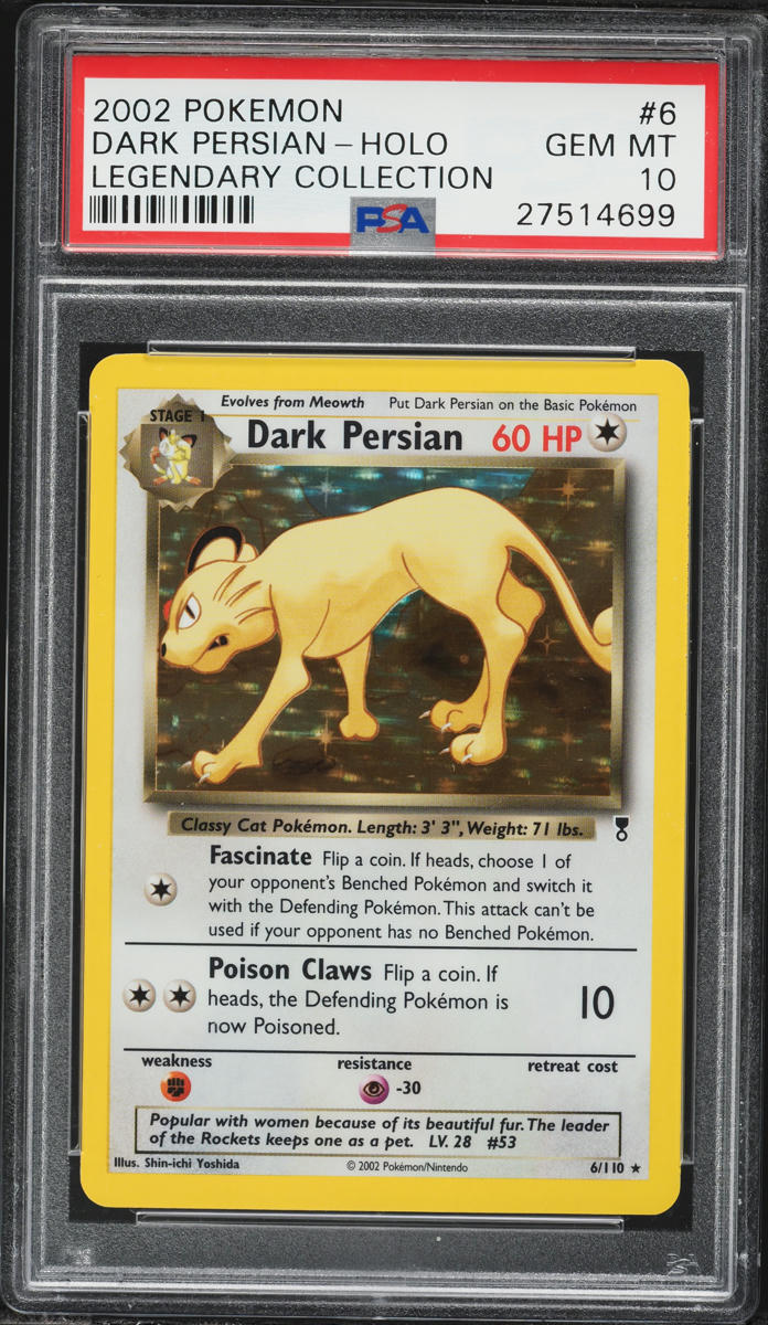 2002 Pokemon Legendary Collection Holo Dark Persian #6 PSA 10 GEM MINT
