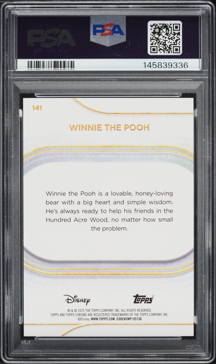 2025 Topps Chrome Disney Sapphire Black Winnie The Pooh /10 #141 PSA 9 MINT - Photo 2