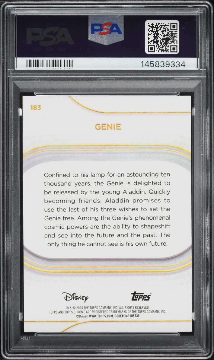 2025 Topps Chrome Disney Sapphire Black Genie /10 #183 PSA 9 MINT - Photo 2