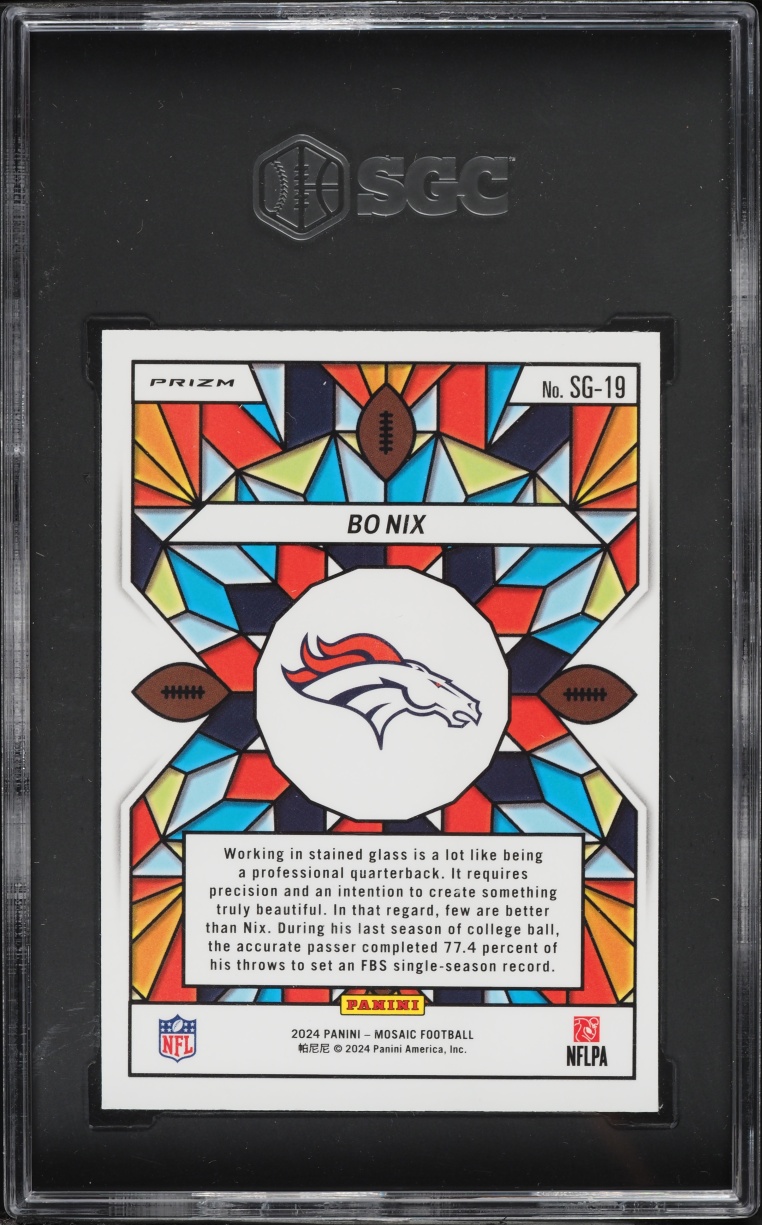 2024 Panini Mosaic Stained Glass Bo Nix ROOKIE #SG-19 SGC 9.5 MINT+ - Photo 2