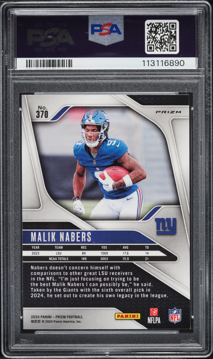 2024 Panini Prizm Silver Malik Nabers ROOKIE #370 PSA 10 GEM MINT - Photo 2