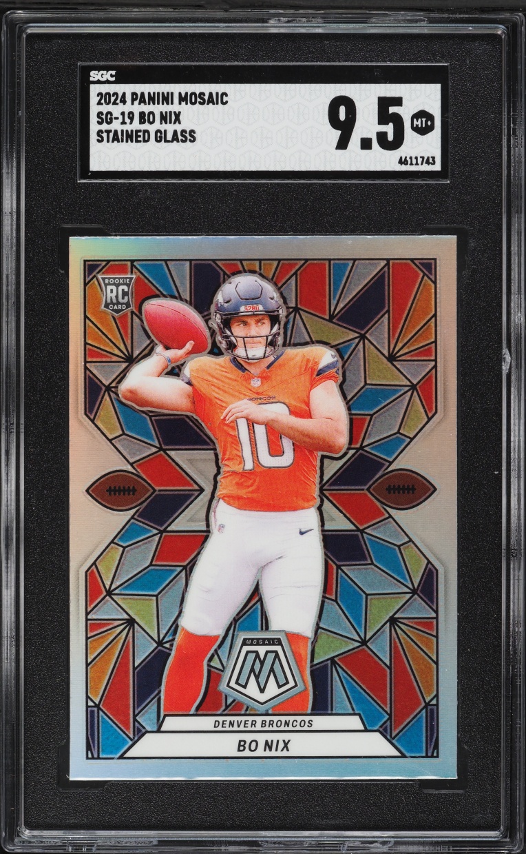 2024 Panini Mosaic Stained Glass Bo Nix ROOKIE #SG-19 SGC 9.5 MINT+
