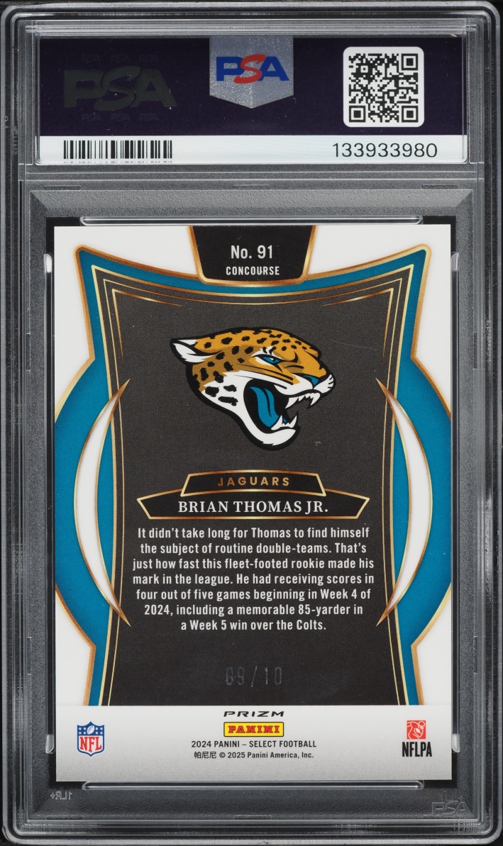2024 Select Concourse Gold Dragon Scale Brian Thomas Jr. ROOKIE /10 #91 PSA 10 GEM MINT - Photo 2