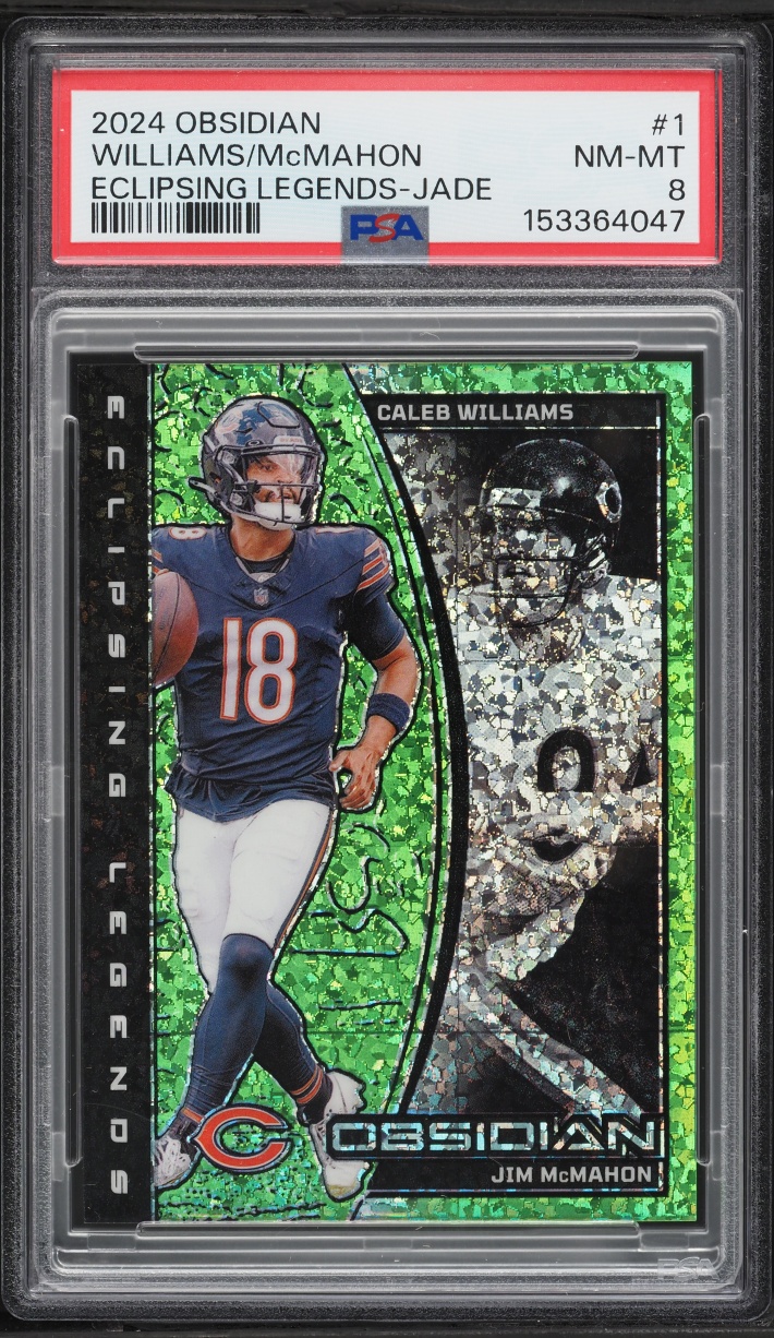 2024 Panini Obsidian Eclipsing Legends Jade Jim McMahon Caleb Williams ROOKIE 6/6 #1 PSA 8