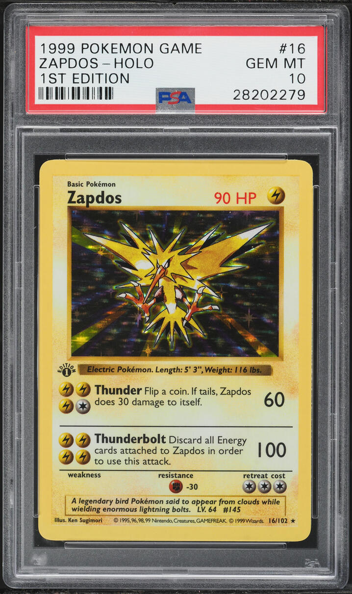 1999 Pokemon Base Set Shadowless 1st Edition Holo Zapdos #16 PSA 10 GEM MINT