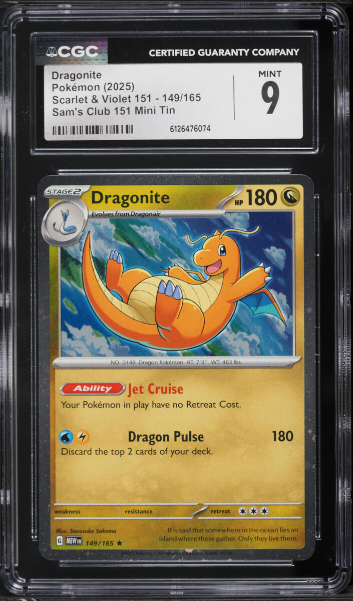 2025 Pokemon Scarlet & Violet 151 Sam's Club Mini Tin Dragonite #149 CGC 9 MINT