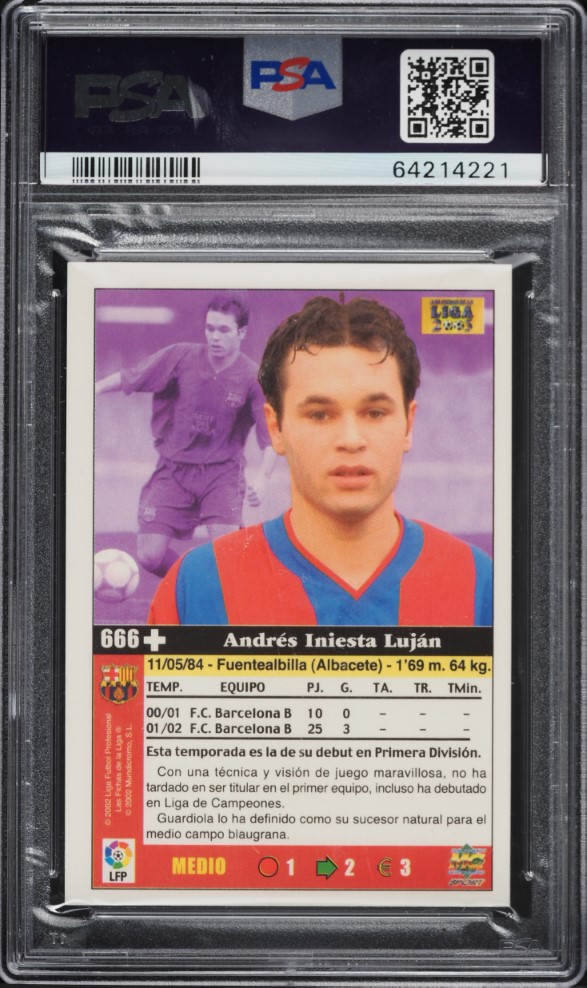 2002 Mundi Cromo Liga Andres Iniesta Lujan ROOKIE #666 PSA 5 EX