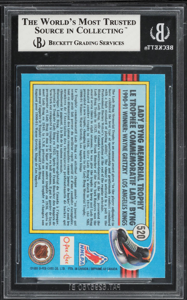 1991 O-Pee-Chee Hockey Wayne Gretzky LADY BYNG #520 BGS 8 NM-MT