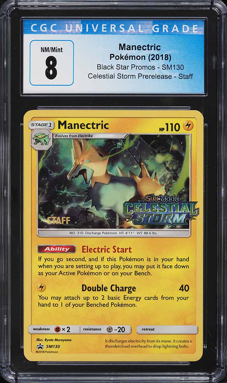 2018 Pokemon SM Promo Celestial Storm Prerelease Staff Manectric #SM130 CGC 8 - Main Image