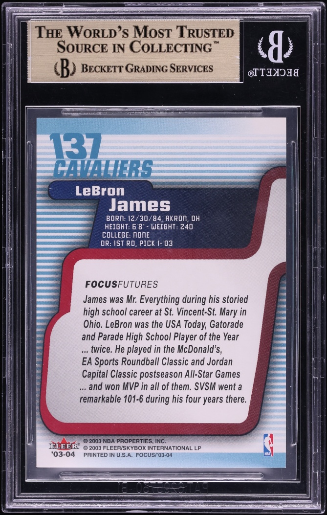 2003 Fleer Focus LeBron James ROOKIE #137 Missing Serial # BGS 9.5 GEM MINT