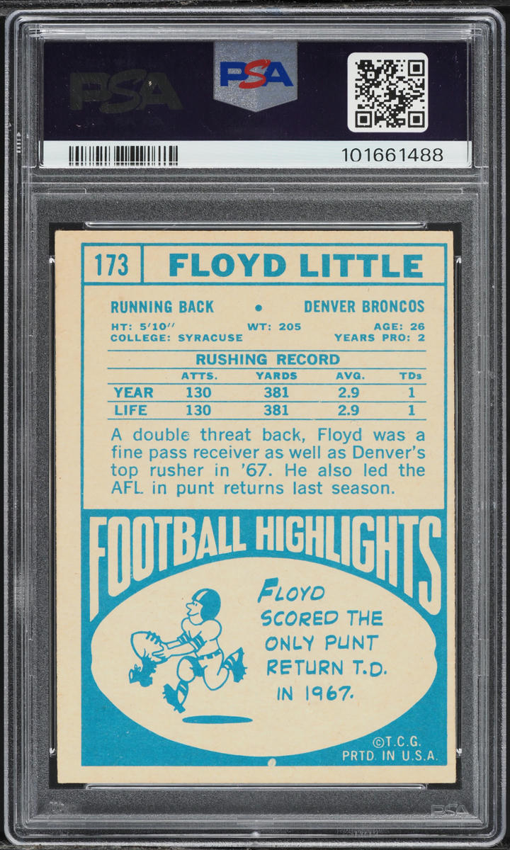 1968 Topps Football Floyd Little ROOKIE #173 PSA 2 GD