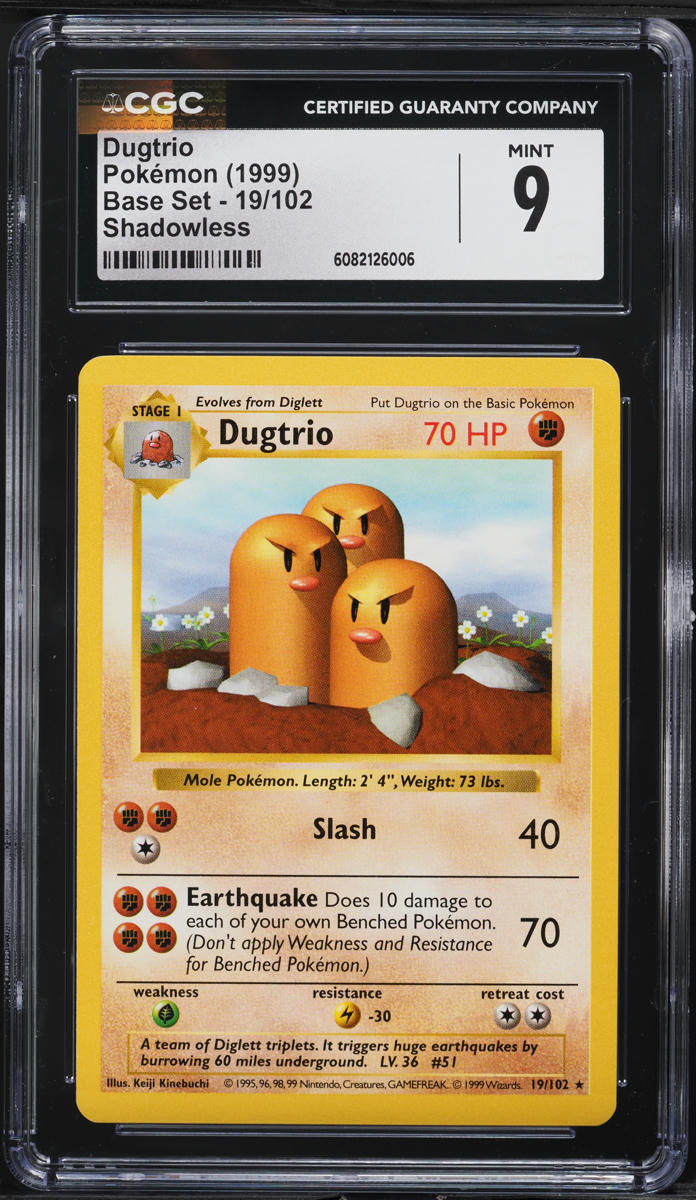 1999 Pokemon Base Set Shadowless Dugtrio #19 CGC 9 MINT