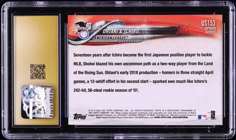 2018 Topps Update Japan's Finest Ichiro Suzuki w/ Shohei Ohtani ROOKIE #US153 CGC 10 PRISTINE