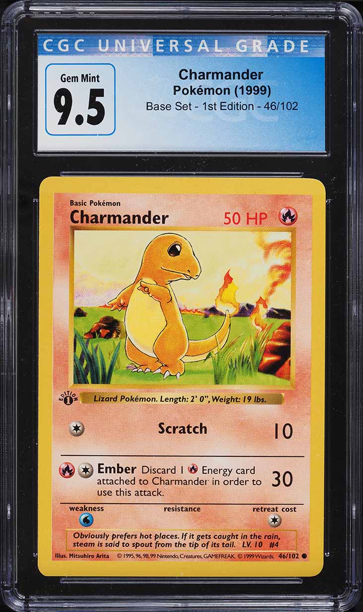 1999 Pokemon Base Set Shadowless 1st Edition Charmander #46 CGC 9.5 GEM MINT