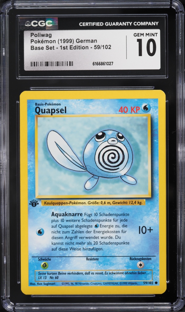 1999 Pokemon German Base Set 1st Edition Poliwag #59 CGC 10 GEM MINT
