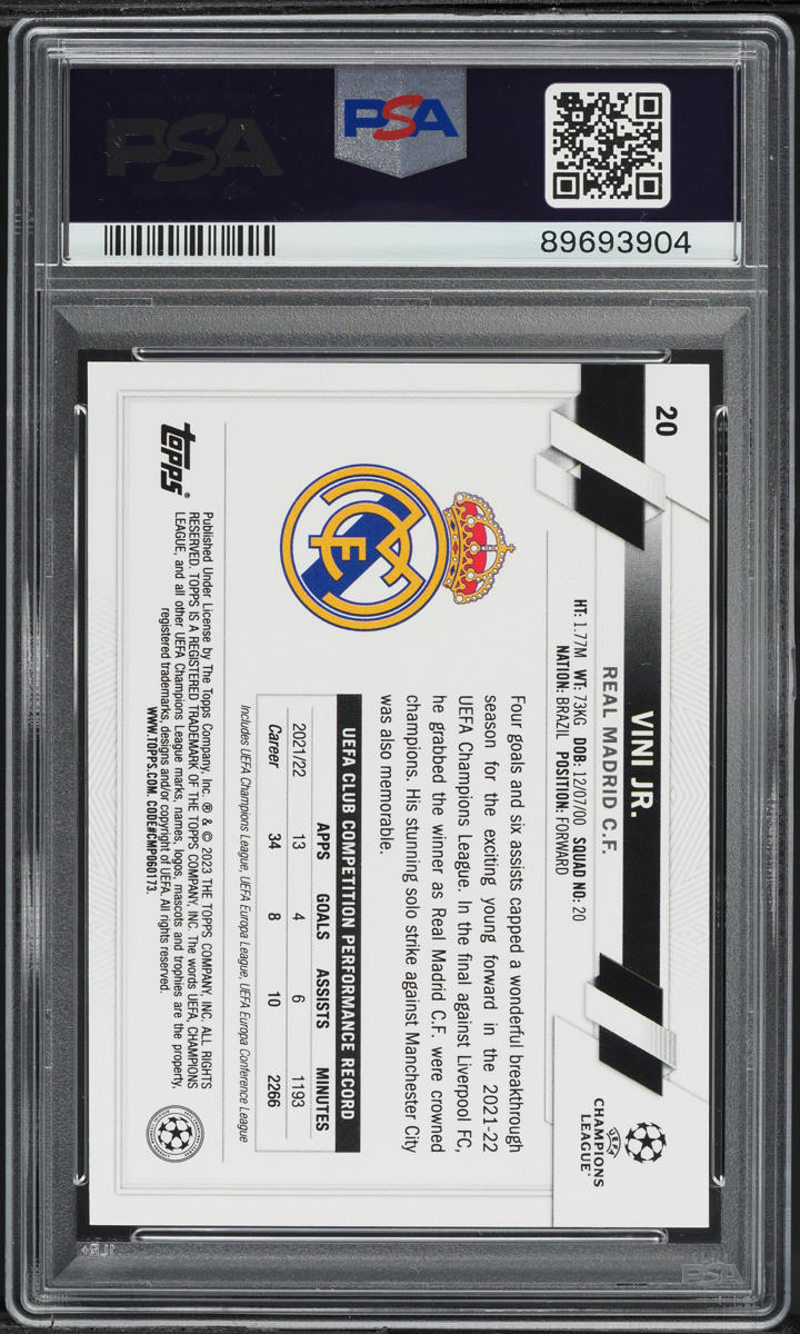 2022 Topps Chrome UEFA Pulsar Vinicius Junior #20 PSA 10 GEM MINT
