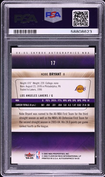 2004 Skybox Autographics Kobe Bryant #17 PSA 8 NM-MT