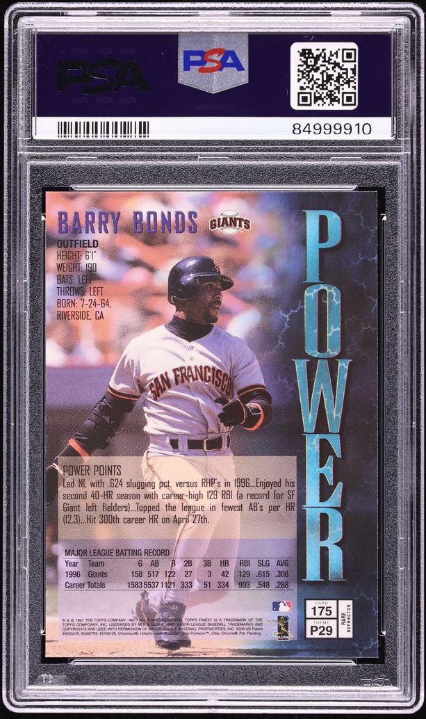 1997 Finest Refractor Barry Bonds #175 PSA 10 GEM MINT - Photo 2