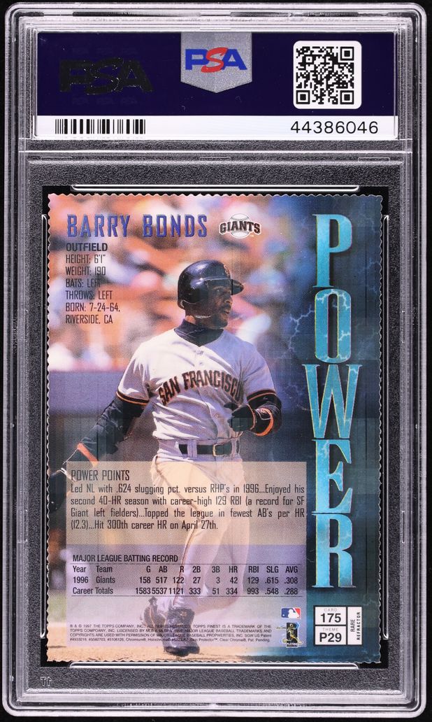 1997 Finest Embossed Die-Cut Refractor Barry Bonds #175 PSA 10 GEM MINT - Photo 2