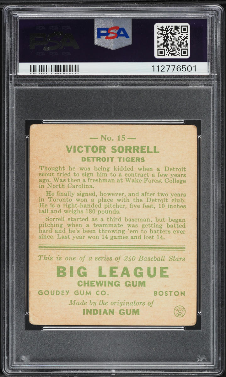 1933 Goudey Victor Sorrell #15 PSA 2 GD