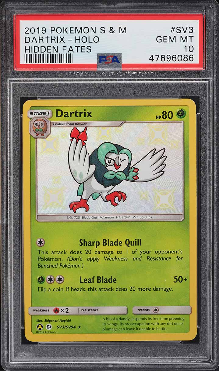 2019 Pokemon Sun & Moon Hidden Fates Shiny Dartrix #SV3 PSA 10 GEM MINT