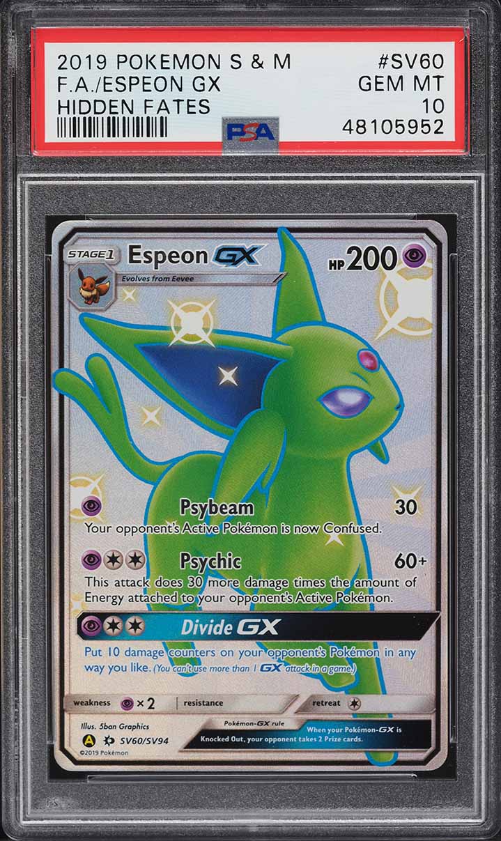 2019 Pokemon Sun & Moon Hidden Fates Full Art Espeon GX #SV60 PSA 10 GEM MINT