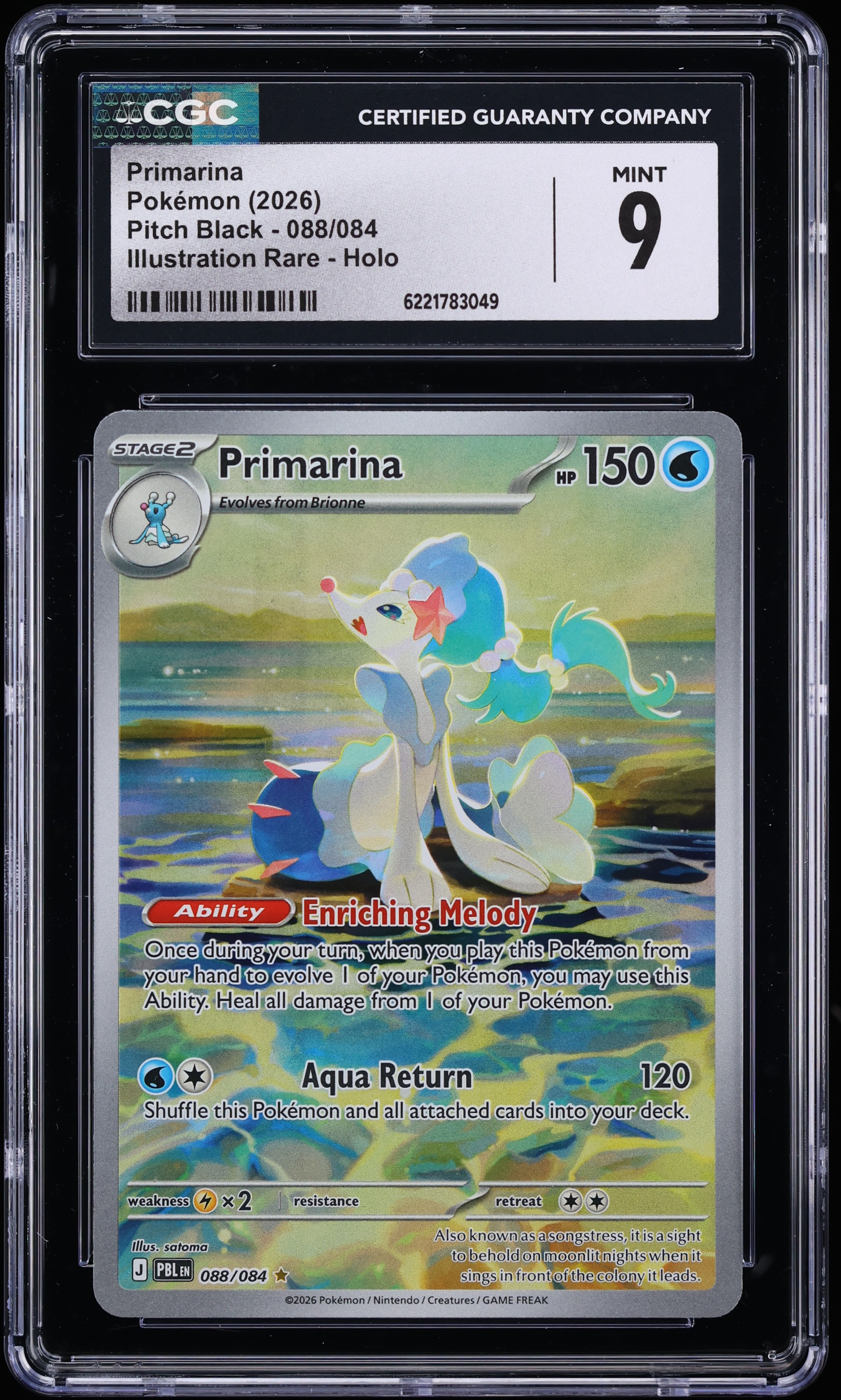 2026 Pokemon Mega Evolution Pitch Black IR Primarina #88 CGC 9 MINT