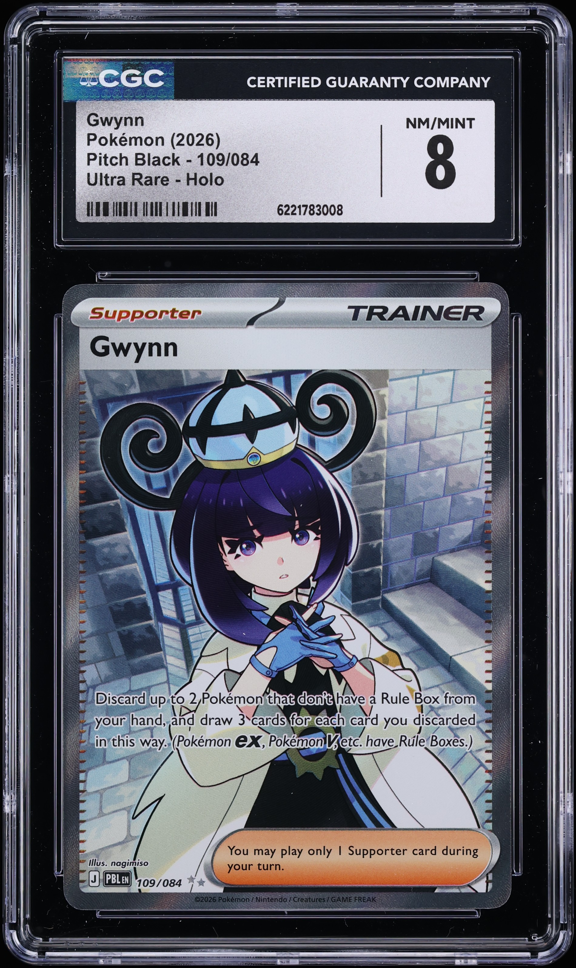 2026 Pokemon Mega Evolution Pitch Black Full Art Gwynn #109 CGC 8 NM-MT