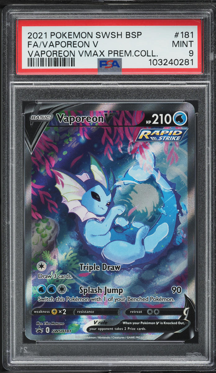 2021 Pokemon SWSH Black Star Promo VMAX Premium Full Art Vaporeon V #181 PSA 9