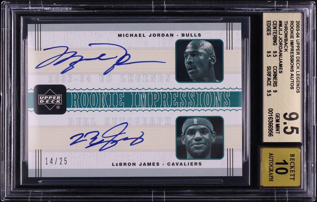 2003 UD Legends Throwback Michael Jordan & LeBron James ROOKIE AUTO /25 BGS 9.5