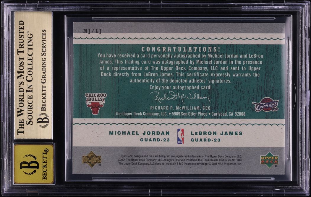 2003 UD Legends Throwback Michael Jordan & LeBron James ROOKIE AUTO /25 BGS 9.5