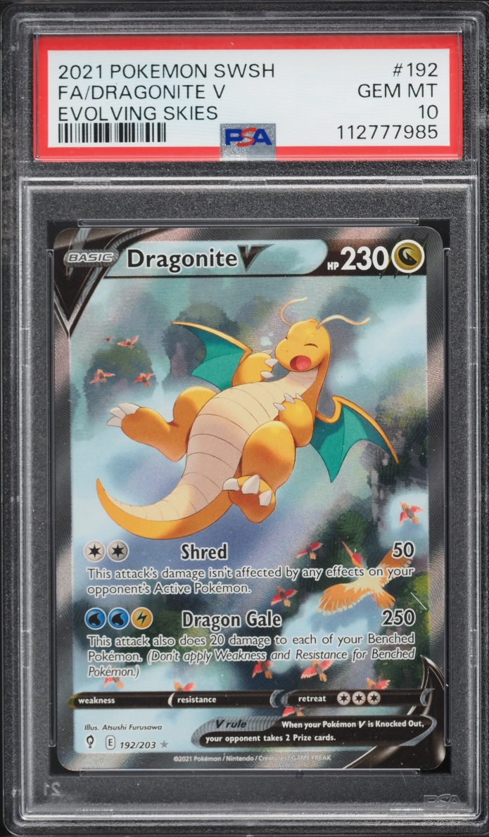 2021 Pokemon Sword & Shield Evolving Skies Alt Art Dragonite V #192 PSA 10 GEM MINT