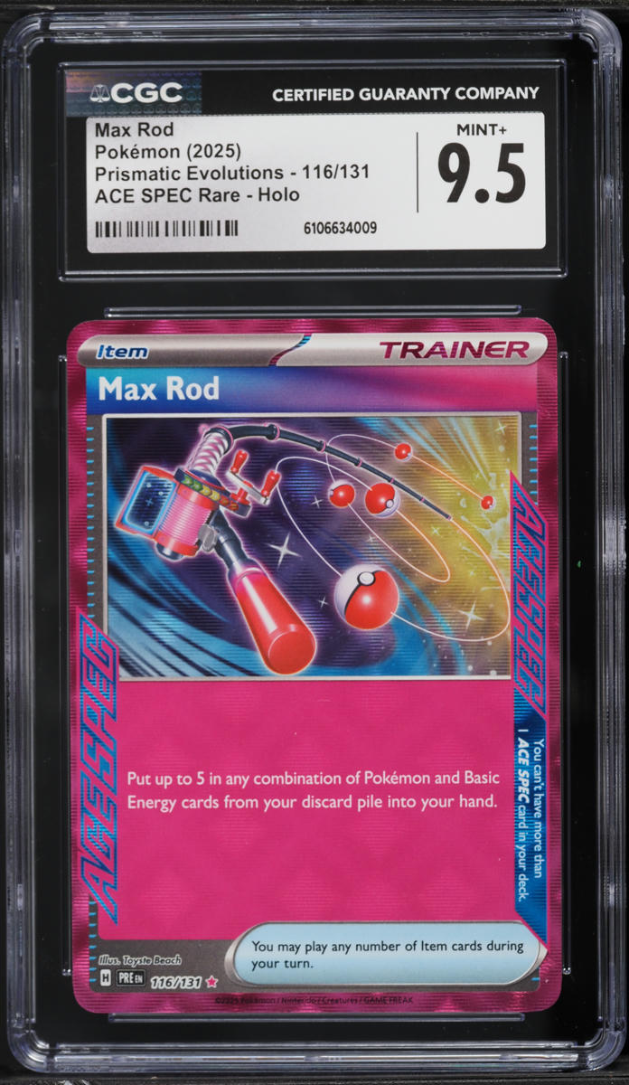 2025 Pokemon Scarlet & Violet Prismatic Evolutions Ace Spec Max Rod #116 CGC 9.5 MINT+