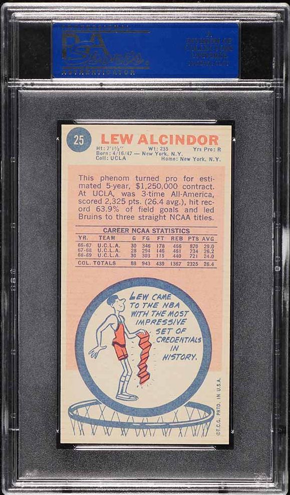 1969 Topps Basketball Lew Alcindor ROOKIE #25 PSA 9 MINT
