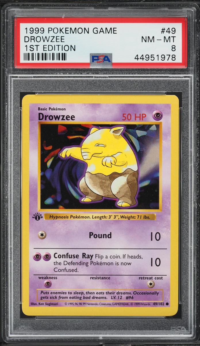 1999 Pokemon Base Set Shadowless 1st Edition Drowzee #49 PSA 8 NM-MT