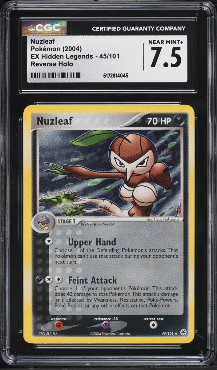 2004 Pokemon EX Hidden Legends Reverse Holo Nuzleaf #45 CGC 7.5 NRMT+