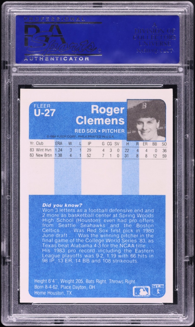 1984 Fleer Update Roger Clemens ROOKIE #U-27 PSA 9 MINT