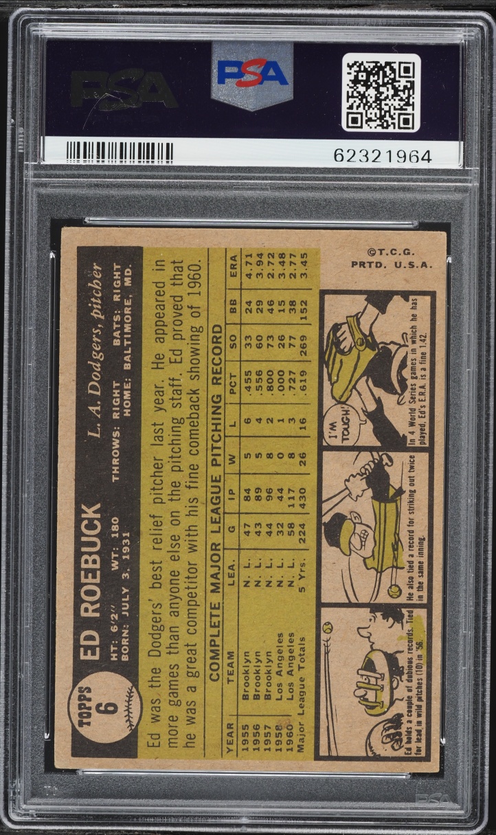1961 Topps Ed Roebuck #6 PSA 4 VGEX