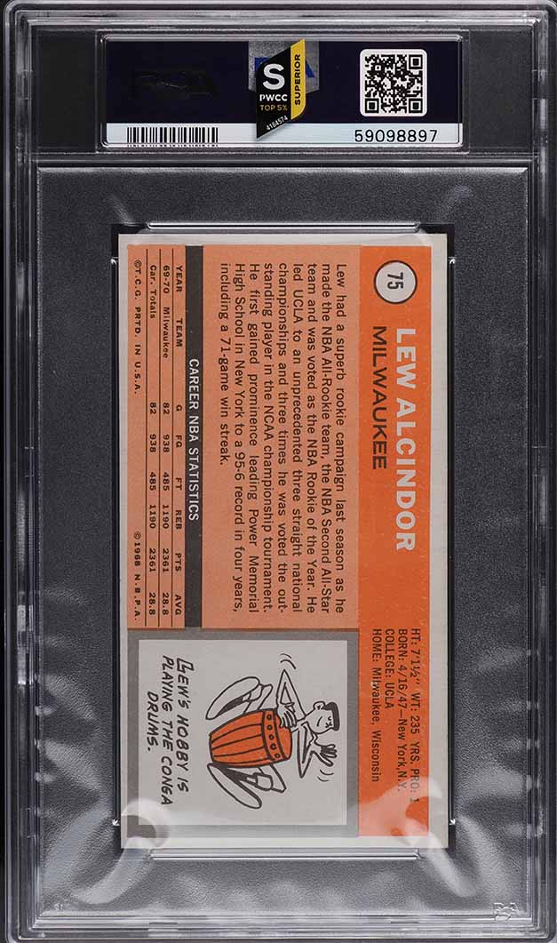 1970 Topps Basketball Lew Alcindor #75 PSA 6.5 EXMT+