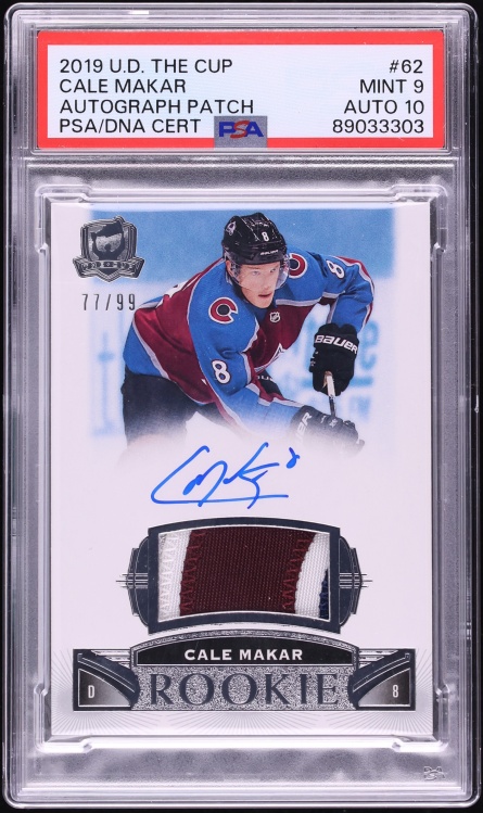 2019 Upper Deck The Cup Cale Makar ROOKIE PATCH AUTO DNA 10 /99 #62 PSA 9 MINT
