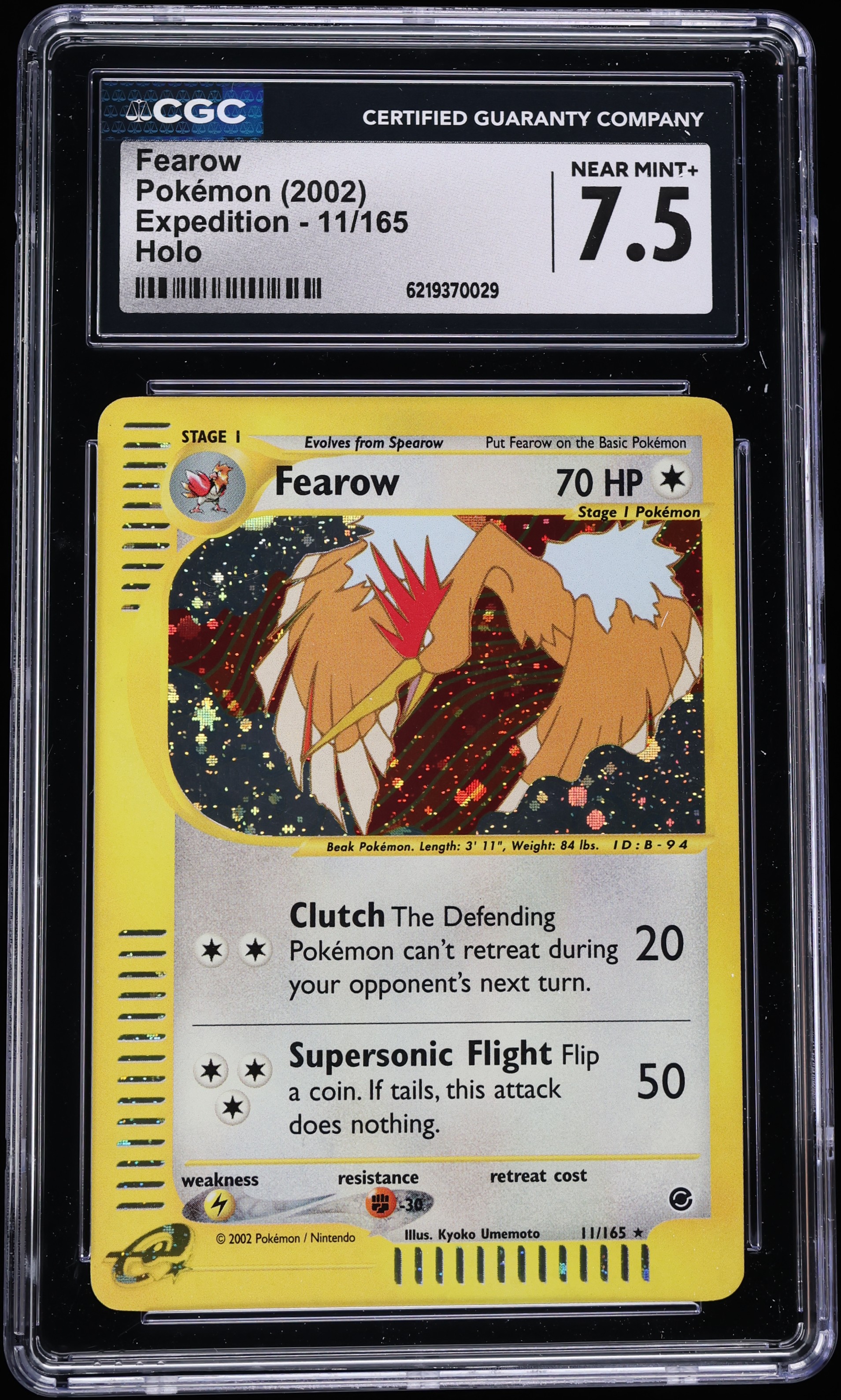 2002 Pokemon Expedition Holo Fearow #11 CGC 7.5 NRMT+