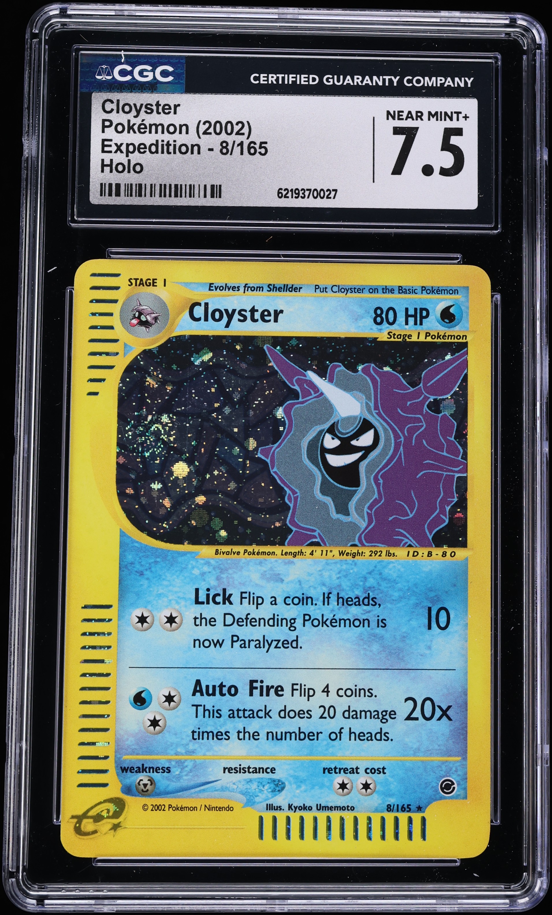 2002 Pokemon Expedition Holo Cloyster #8 CGC 7.5 NRMT+