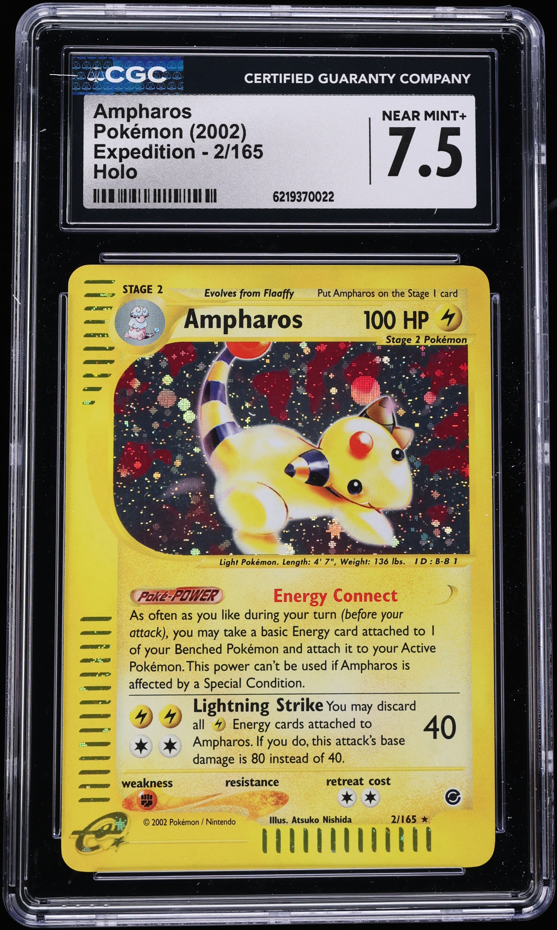 2002 Pokemon Expedition Holo Ampharos #2 CGC 7.5 NRMT+