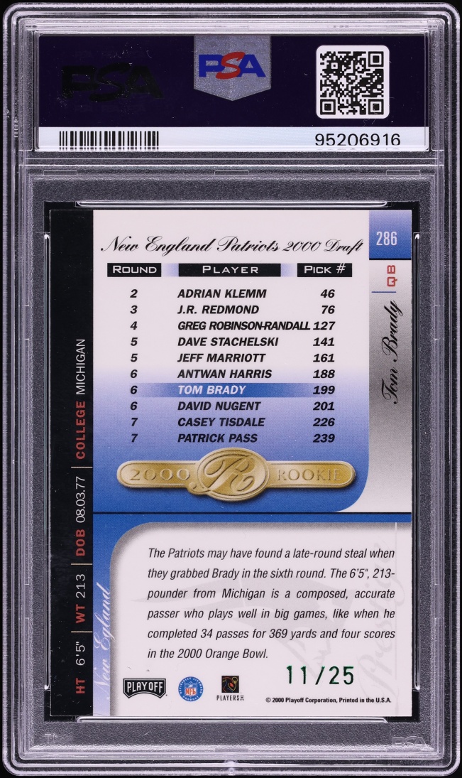 2000 Playoff Prestige Spectrum Green Tom Brady ROOKIE /25 #286 PSA 9 MINT