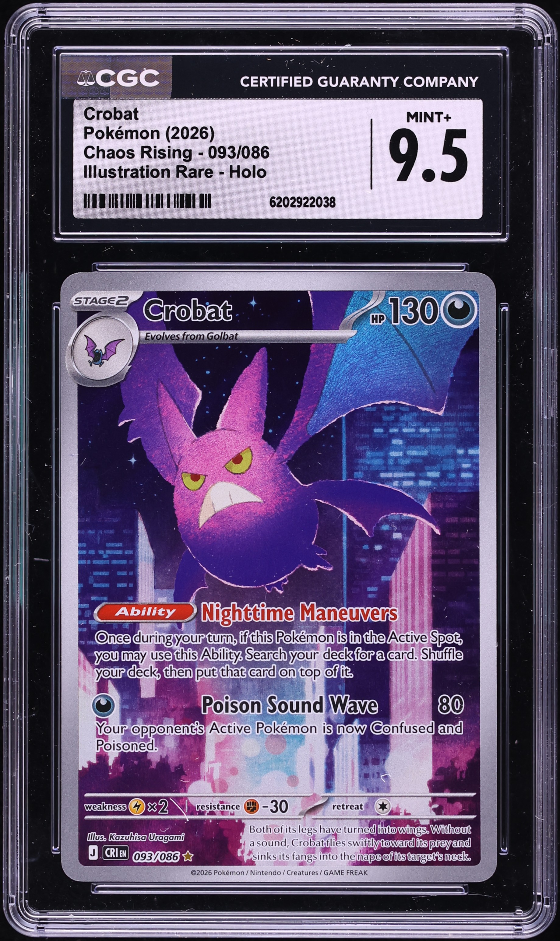 2026 Pokemon Mega Evolution Chaos Rising IR Crobat #93 CGC 9.5 MINT+