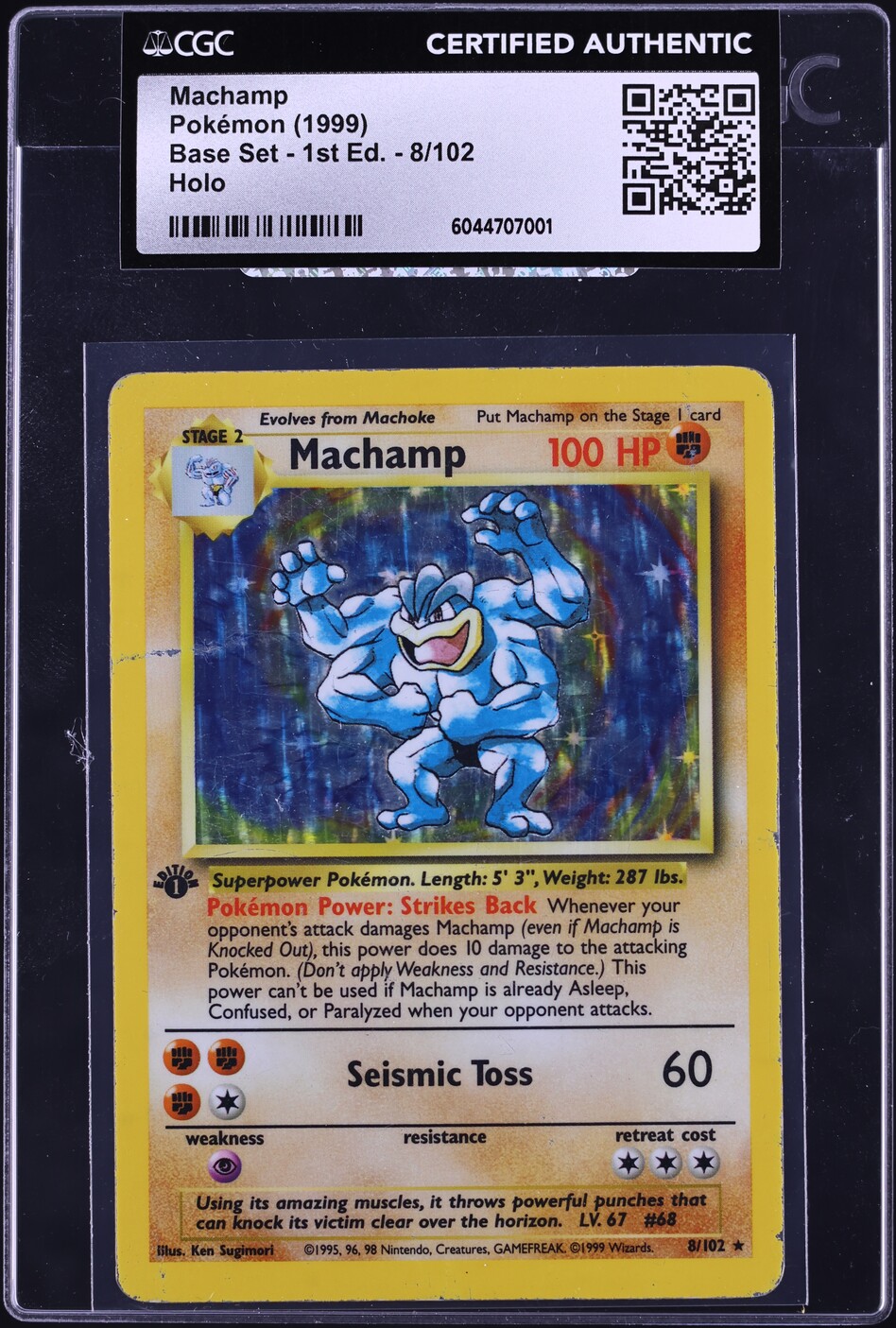 1999 Pokemon Base Set 1st Edition Holo Machamp #8 CGC AUTH