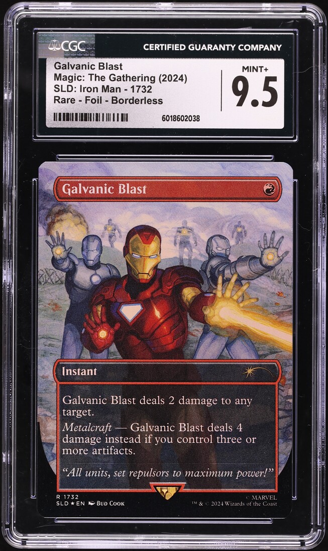 2024 Magic The Gathering Iron Man Borderless Foil Galvanic Blast CGC 9.5 MINT+